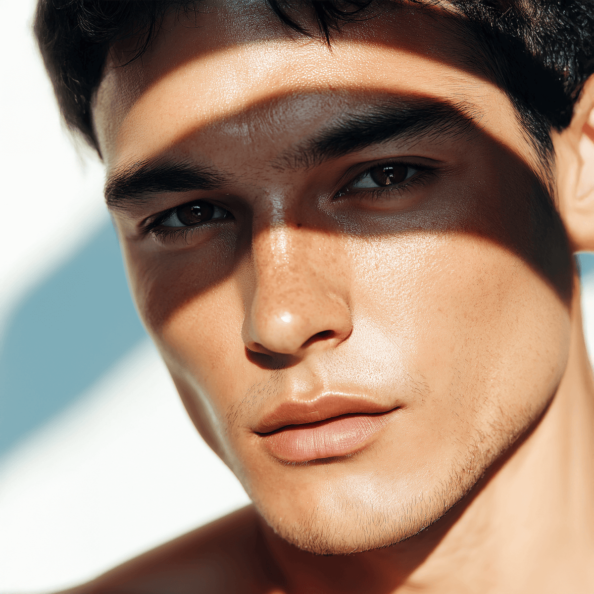 man with sunscreen swatch on face