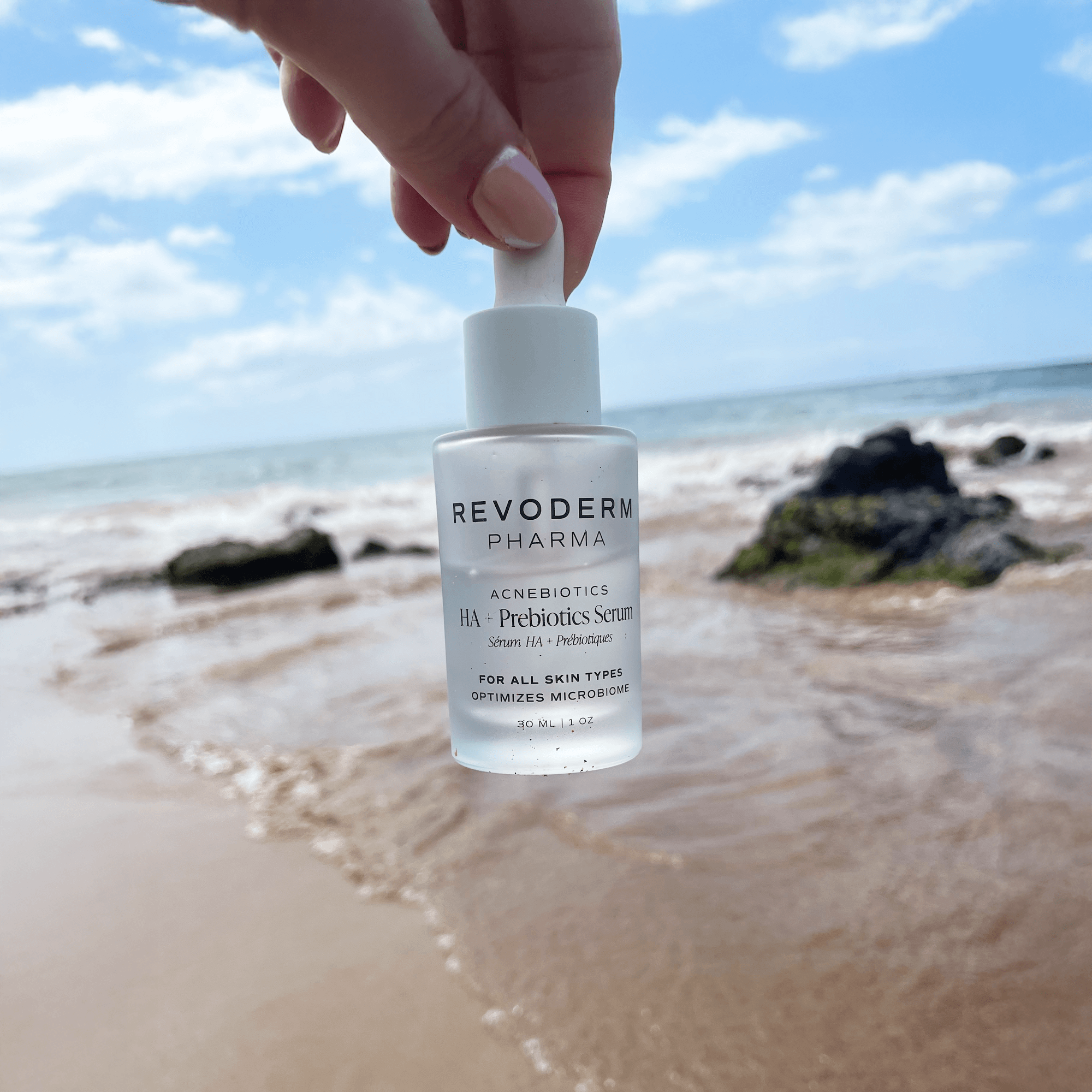 beach scene with ha serum