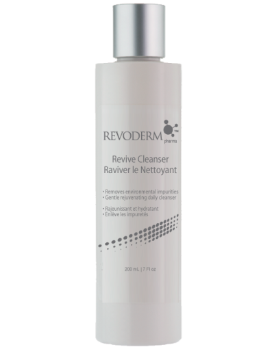 Revive gentle daily cleanser with anti-aging hyaluronic acid and 10 botanical essential oils in a white container